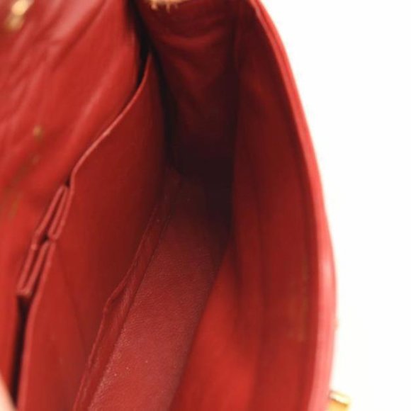 USED CHANEL Lambskin Quilted Small Double Flap Red - Picture 6 of 15